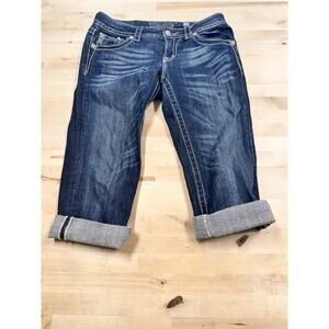 Miss Me Jeans Cuffed Denim Capri Size 29 JP5668P Bling Feathering
